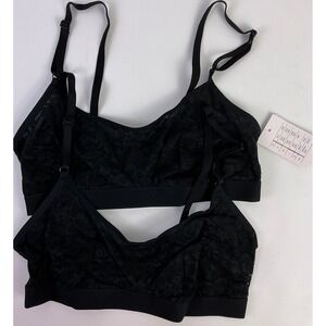 2 AUDEN Lace Mesh Lightly Lined Bralette – SZ Small Black Pullover Intimates NEW